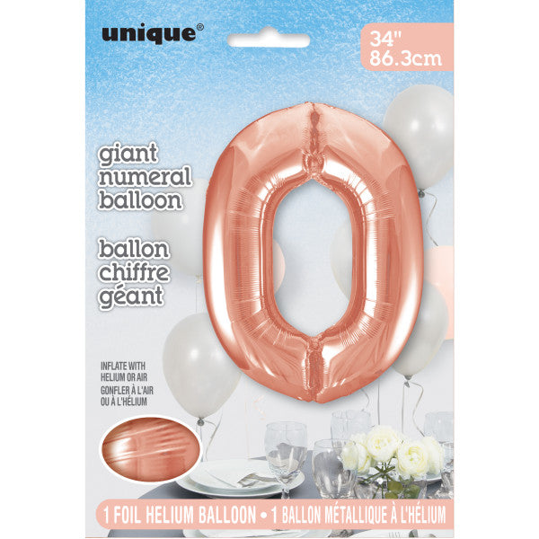 Giant 34" Number 0 Rose Gold Pink Foil Helium Balloon