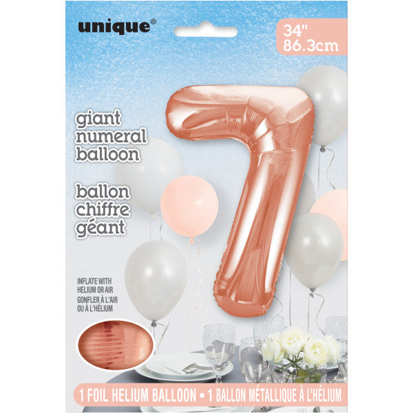Giant 34" Number 7 Rose Gold Pink Foil Helium Balloon