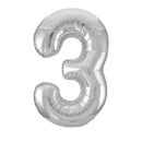 Giant 34" Number 3 Silver Foil Helium Balloon