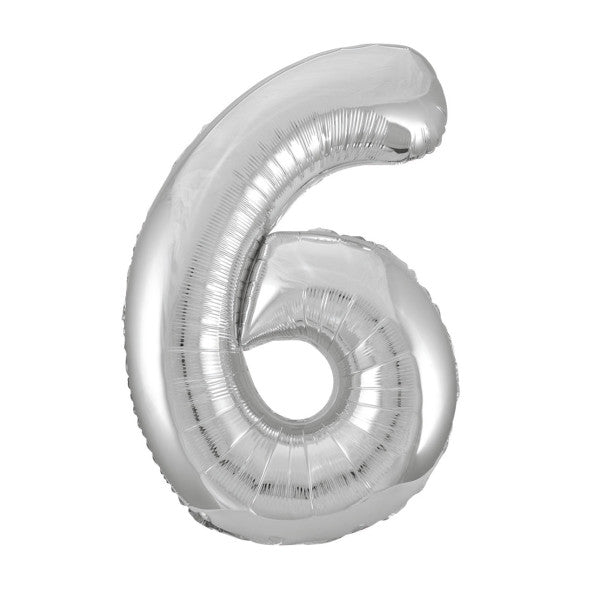 Giant 34" Number 6 Silver Foil Helium Balloon