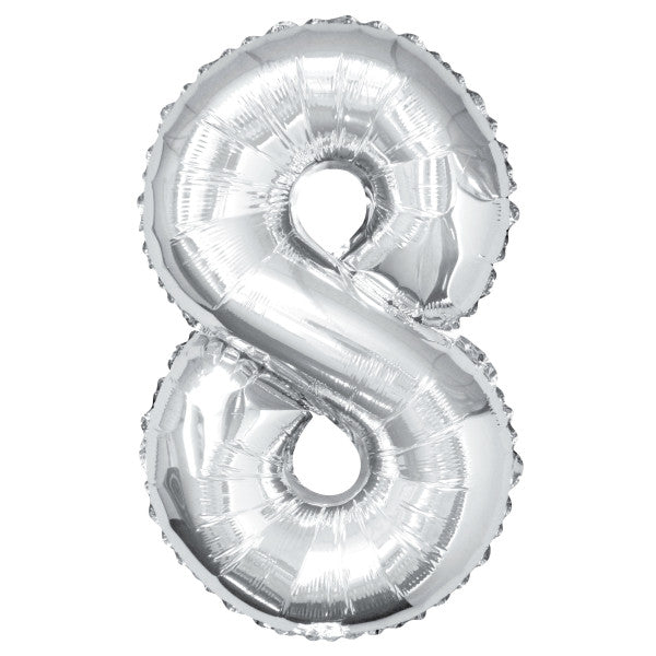 Giant 34" Number 8 Silver Foil Helium Balloon