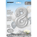 Giant 34" Number 8 Silver Foil Helium Balloon