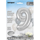 Giant 34" Number 9 Silver Foil Helium Balloon