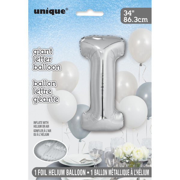 Giant 34" Letter I Silver Foil Helium Balloon
