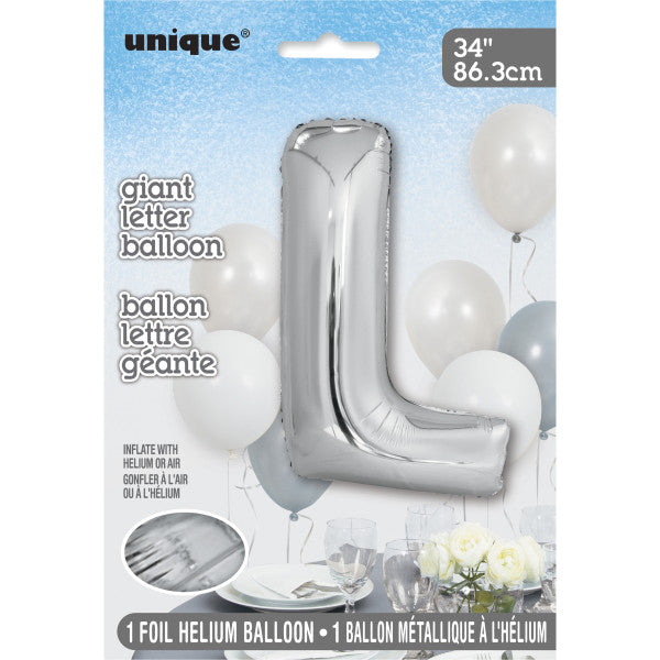 Giant 34" Letter L Silver Foil Helium Balloon