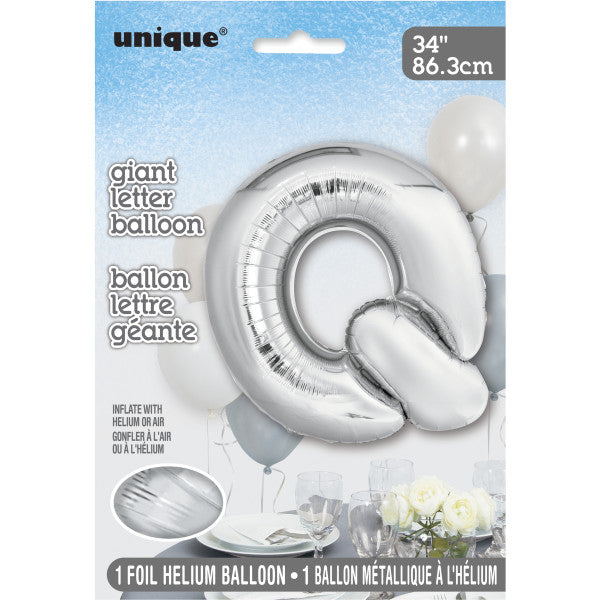 Giant 34" Letter Q Silver Foil Helium Balloon