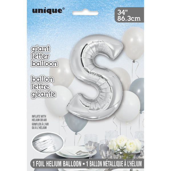 Giant 34" Letter S Silver Foil Helium Balloon