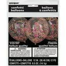 12" Helium Confetti Balloons Clear With Glow In The Dark Confetti, 6-ct.