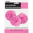 9" Mini Puff Balls Pink Decorations, 3-ct.