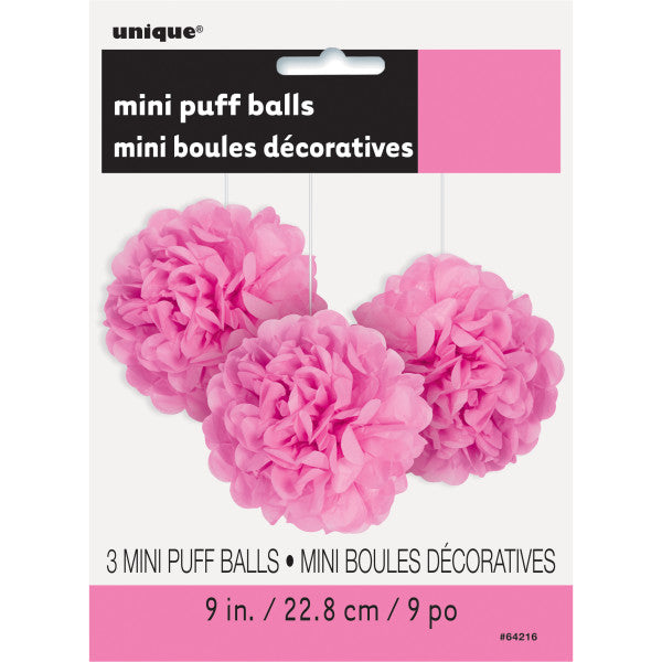 9" Mini Puff Balls Pink Decorations, 3-ct.