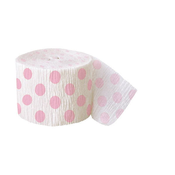 Party Streamer White With Light Pink Polka Dots, 30 ft. x 1.875 in.