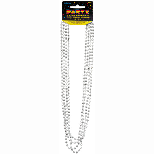 32" Metallic Bead Necklaces Silver, 4-ct.