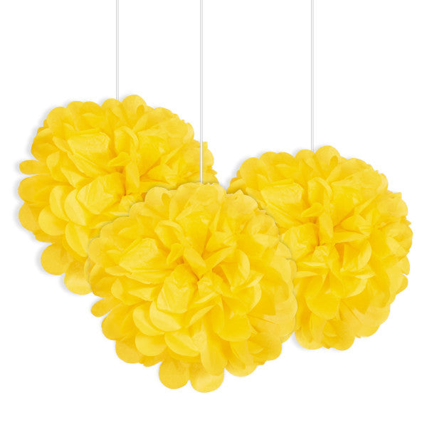 9" Mini Puff Balls Yellow Decorations, 3-ct.