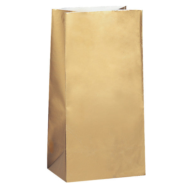 Party Paper Bags Sacs Gold, 12-ct.