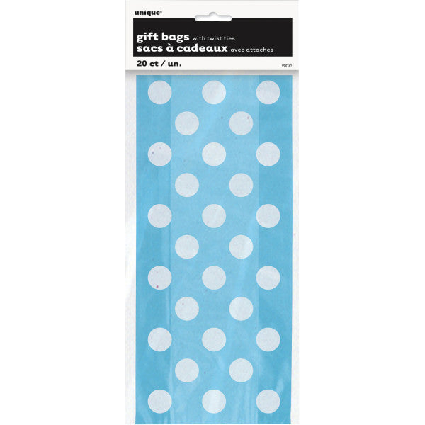 Party Gift Cellophane Bags Light Blue With White Polka Dots, 20-ct.