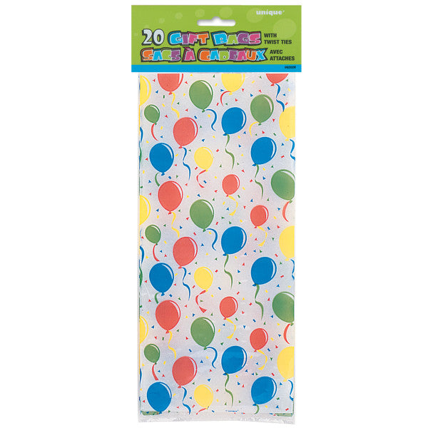 Party Gift Bags With Twist Ties Birthday Balloons Colorful Design, 20-ct.
