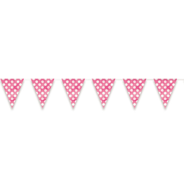 Flag Banner Pink With White Polka Dots Decorations, 12 ft.