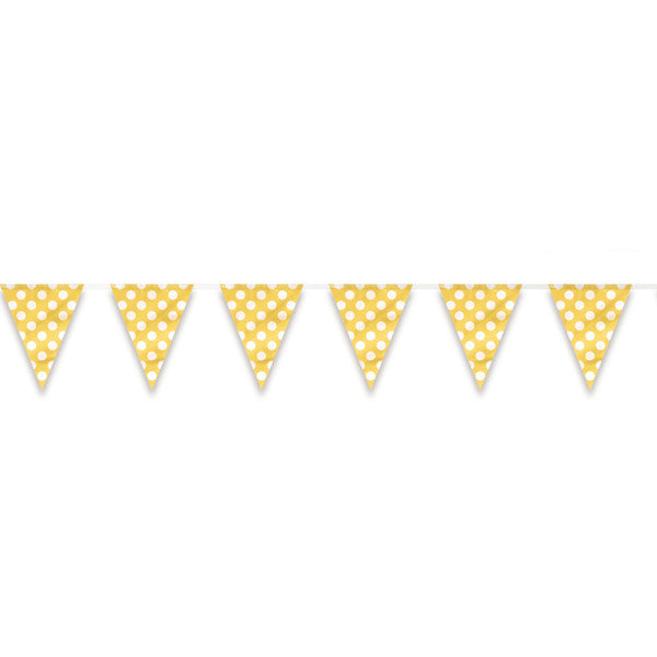 Flag Banner Yellow With White Polka Dots Decorations, 12 ft.