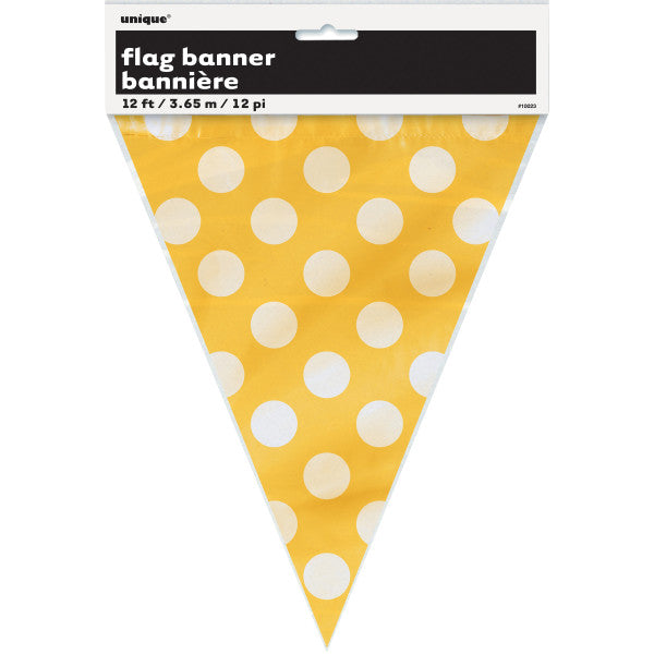 Flag Banner Yellow With White Polka Dots Decorations, 12 ft.