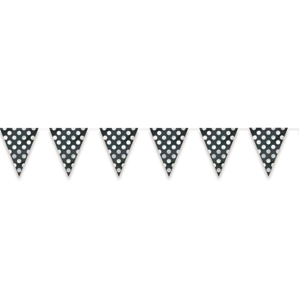 Flag Banner Black With White Polka Dots Decorations, 12 ft.