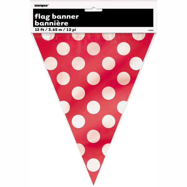 Flag Banner Red With White Polka Dots Decorations, 12 ft.