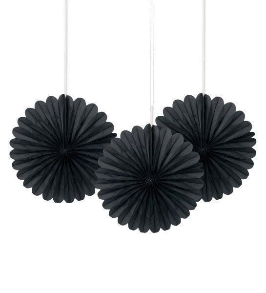 6" Decorative Mini Hanging Fans Black, 3-ct.