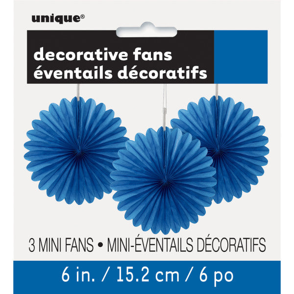 6" Decorative Mini Hanging Fans Blue, 3-ct.