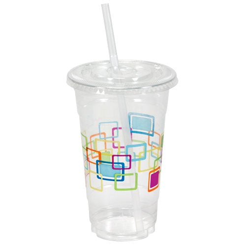 24 oz. Decorated Clear Plastic Cups with Lids & Straws, 10-ct.