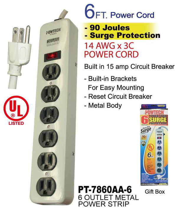 6 Outlet Power Strip Heavy Duty Surge Protector