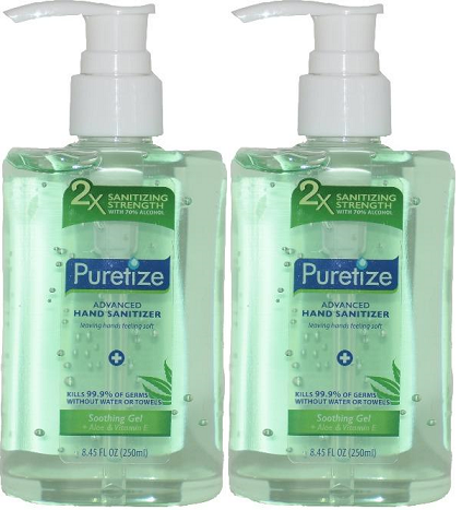 Puretize Hand Sanitizer Soothing Gel + Aloe & Vitamin E, 8.45 oz (Pack of 2)