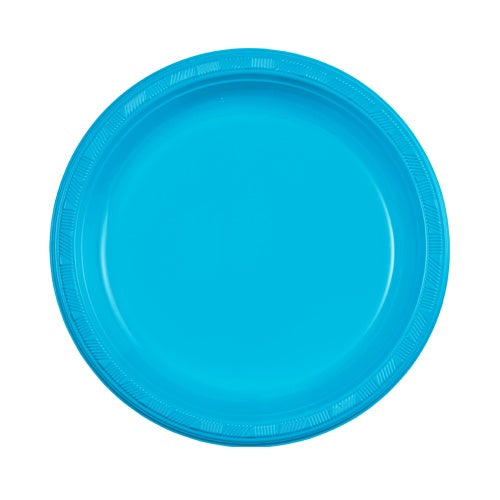 9" Island Blue Round Plastic Plate 10 Count