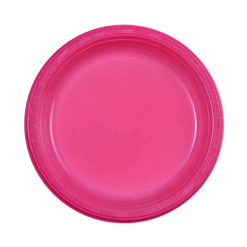 9" Plastic Plate - Hot Pink - 10 Count
