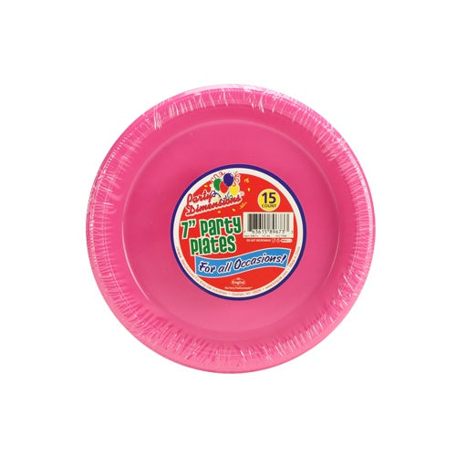 7" Plastic Plate - Hot Pink - 15 Count