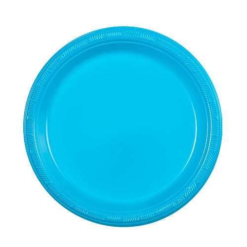 7" Island Blue Round Plastic Plate 15 Count