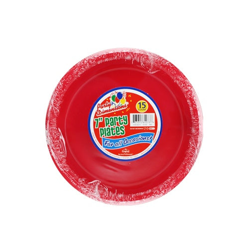 7" Red Plastic Plate - 15 Count