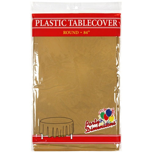 84" Gold Round Plastic Tablecover