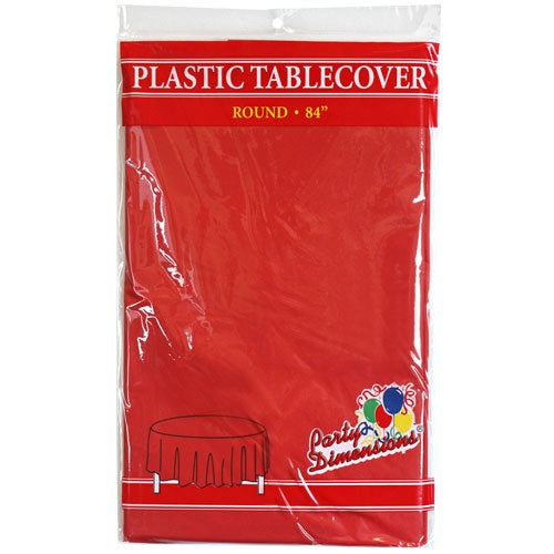 84" Red Round Plastic Tablecover