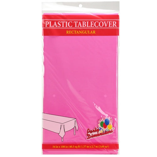 54" X 108" Rectangular Plastic Tablecover - Hot Pink