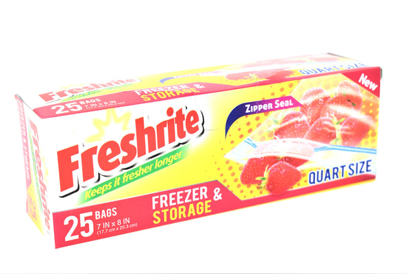 Freshrite Zipper Seal Quart Size Freezer & Storage Bags, 25 ct.