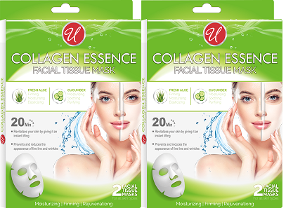 Collagen Essence Facial Tissue Mask, Fresh Aloe & Cucumber, 2 ct. (Pack of 2)