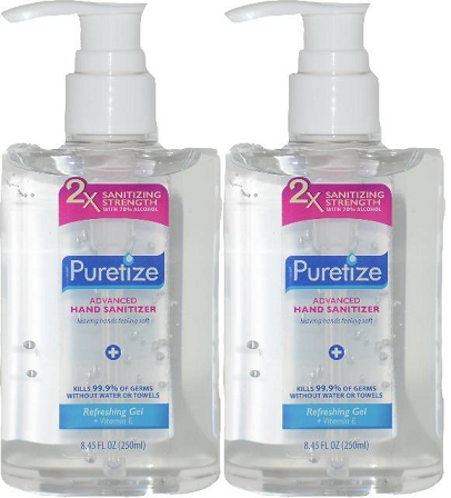 Puretize Hand Sanitizer Refreshing Gel + Vitamin E, 8.45 oz (Pack of 2)