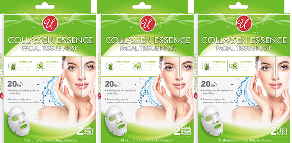 Collagen Essence Facial Tissue Mask, Fresh Aloe & Cucumber, 2 ct. (Pack of 3)