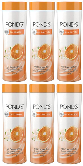 Pond's Oil Control Talc Orange Peel Extract & Sun Protection, 100g (Pack of 6)