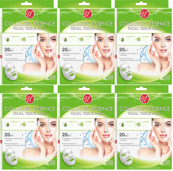 Collagen Essence Facial Tissue Mask, Fresh Aloe & Cucumber, 2 ct. (Pack of 6)