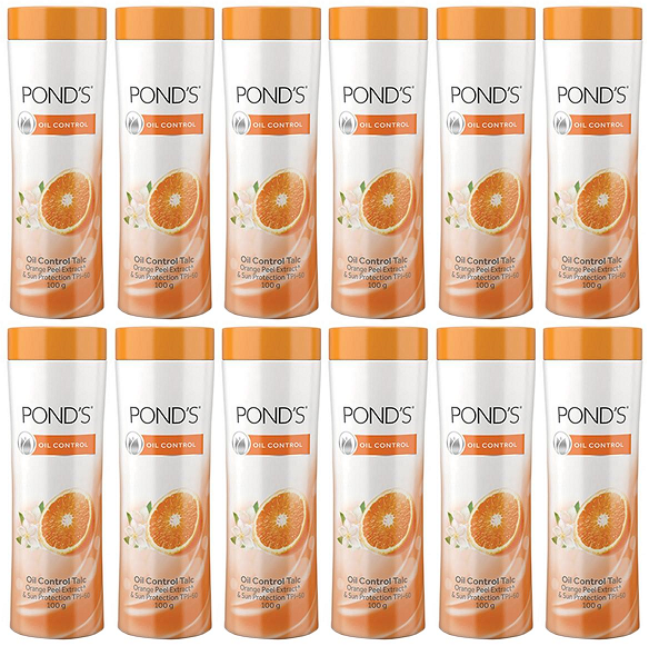 Pond's Oil Control Talc Orange Peel Extract & Sun Protection, 100g (Pack of 12)