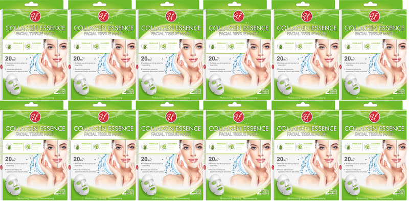 Collagen Essence Facial Tissue Mask, Fresh Aloe & Cucumber, 2 ct. (Pack of 12)