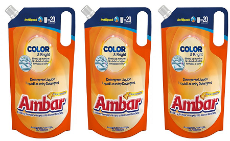Ambar Detergente Liquido Liquid Laundry Detergent, 1L (Pack of 3)