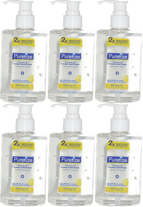Puretize Hand Sanitizer Refreshing Gel + Vitamin E, 8.45 oz (Pack of 6)