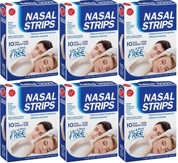 Nasal Strips For Sensitive Skin, 10 Tan Strips (Pack of 6)