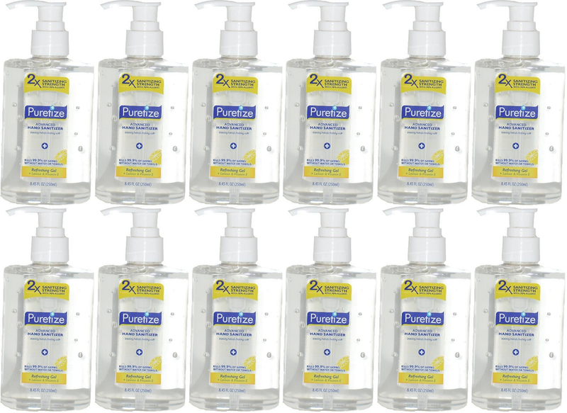 Puretize Hand Sanitizer Refreshing Gel + Vitamin E, 8.45 oz (Pack of 12)